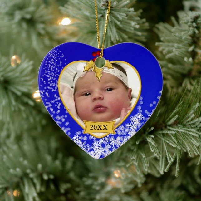 Baby's 2 Sided Photo Keepsake Christmas Ceramic Ornament (Tree)