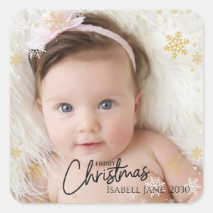 Baby's 2nd Christmas Red Snowflake Square Sticker