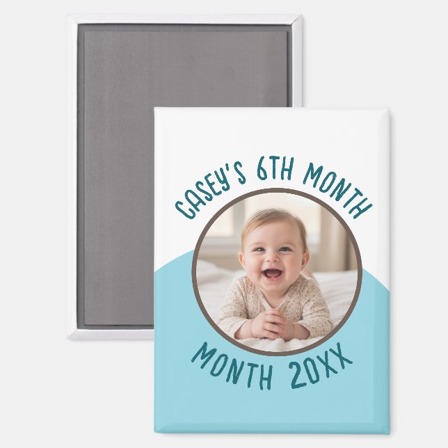 Baby's 6th Month Custom Photo Add Name and Year  Magnet (Front/Back)