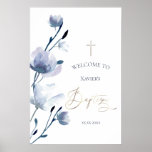 Baby&#39;s Baptism Blue Watercolor Welcome Sign at Zazzle