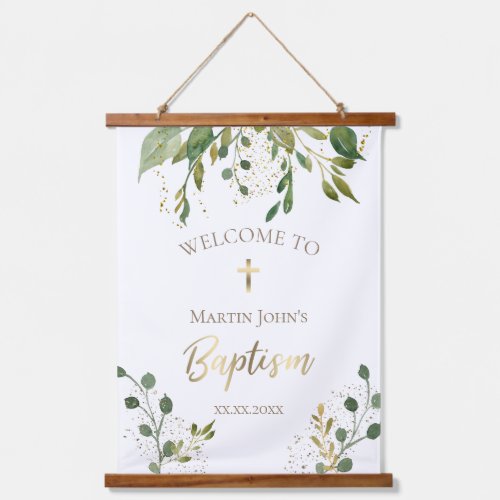 Babys Baptism greenery welcome sign Hanging Tapestry