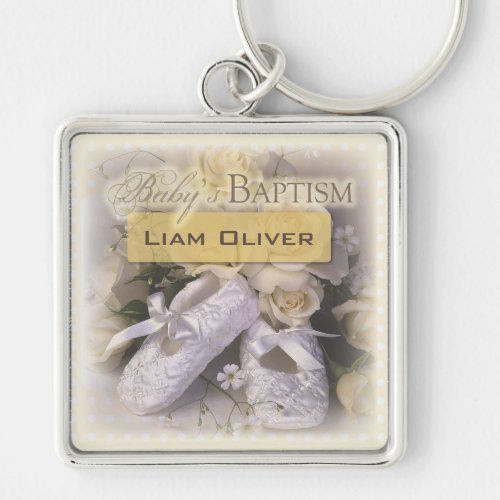 Babys Baptism Neutral   Customizable Name Keychain