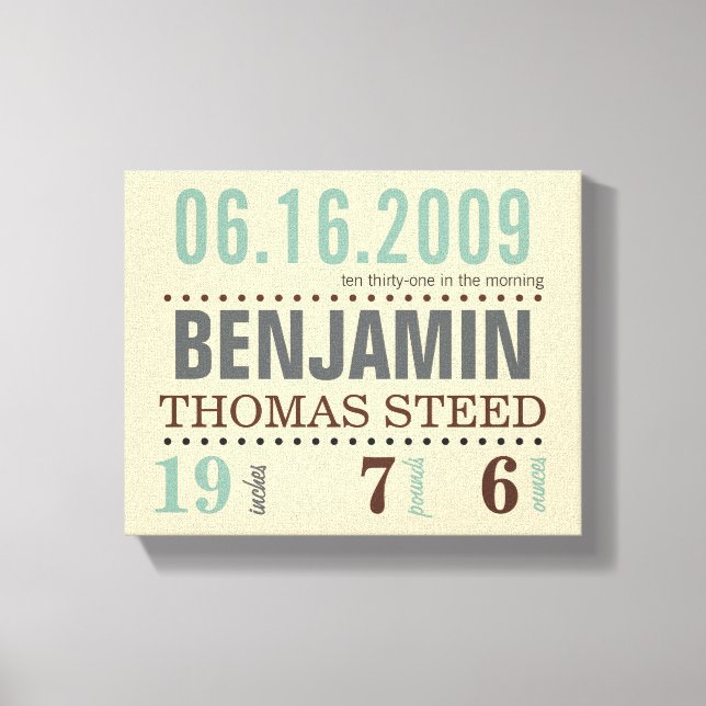 Baby's Birth Date Details Canvas - Sand & Sea (Front)