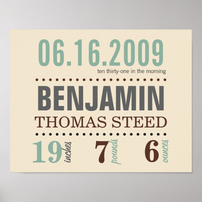 Baby's Birth Date Details Poster - Sand & Sea (Front)