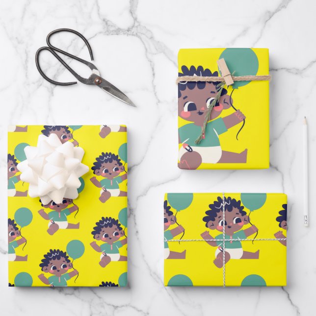 Baby's Birthday (African American)  Wrapping Paper Sheets (Front)