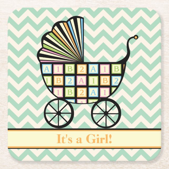 Baby's Blocks Stroller Baby Shower Paper Coasters (Front)