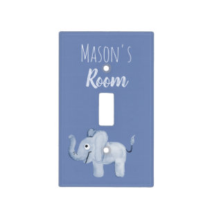 Baby's Boy's Cute Blue Elephant Safari Nursery Light Switch Cover