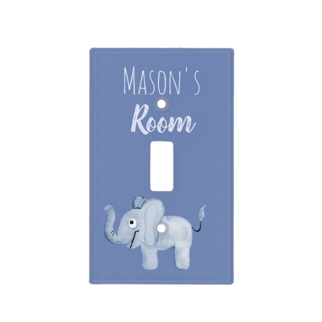 Baby's Boy's Cute Blue Elephant Safari Nursery Light Switch Cover (Front)