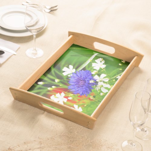 Babys Breath and Bachelor Button Serving Tray