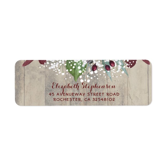 Baby's Breath and Burgundy Flowers Rustic Label (Front)