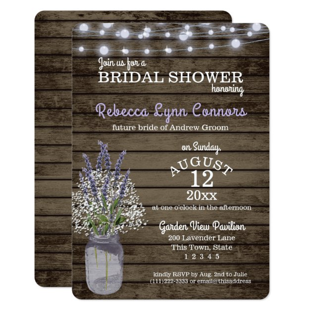 Baby's Breath And Lavender Rustic Bridal Shower Invitation