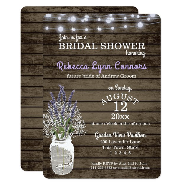 Baby's Breath And Lavender Rustic Bridal Shower Invitation