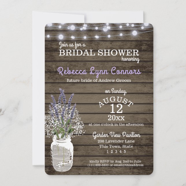 Baby's Breath and Lavender Rustic Bridal Shower Invitation (Front)