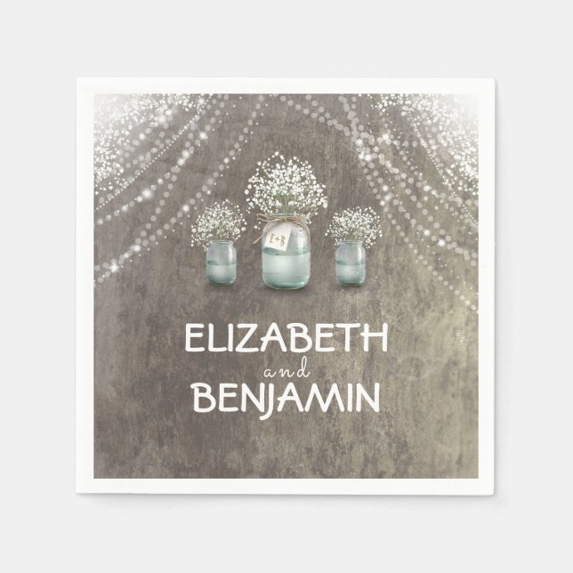 Baby's Breath and Mason Jar Barn Wedding Napkins (Front)