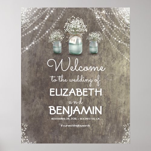 Babys Breath and Mason Jar Wedding Welcome Sign