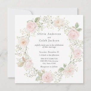 Baby's Breath and Pink Roses Wedding Invitation