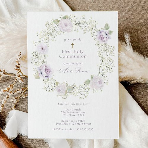 Baby's Breath and Purple Roses First Communion