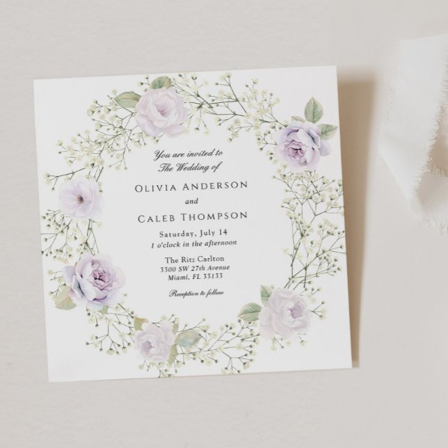 Baby's Breath and Purple Roses Wedding Invitation (Creator Uploaded)