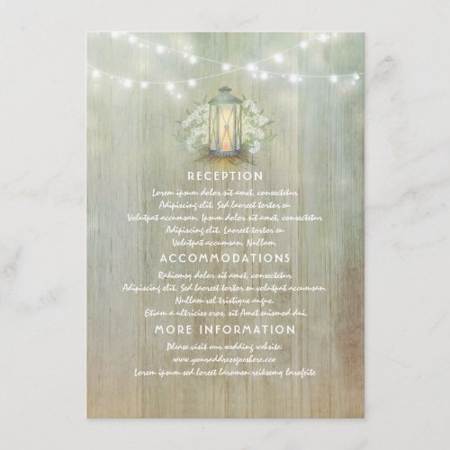 Baby's Breath and Vintage Lantern Wedding Details Enclosure Card - Vintage and rustic iron lantern and white flowers wedding insert with the reception information, accommodations and all the necessary details for your wedding guests.