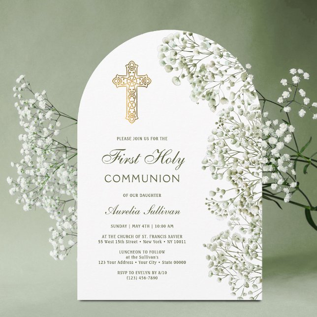Baby's Breath Arch First Communion Invitation (Creator Uploaded)