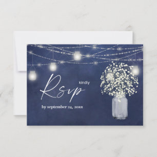 Baby's Breath, B Chalk & String Lights with Meal RSVP Card