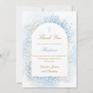 Baby's Breath baby boy Baptism thank you card