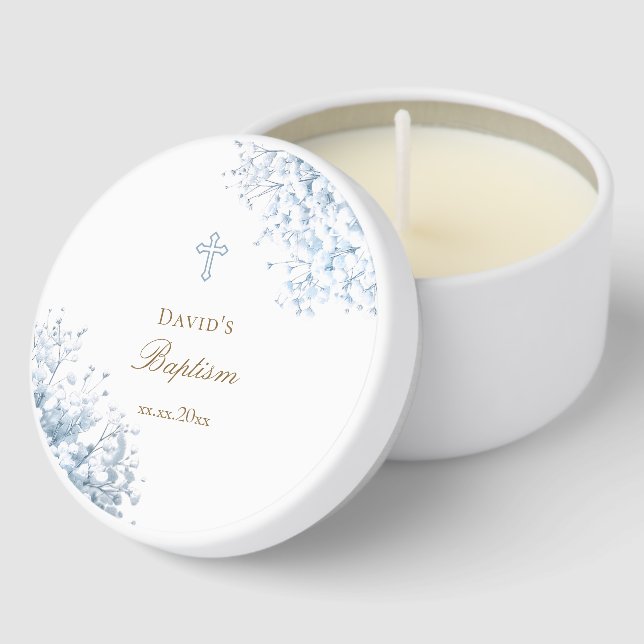 baby's breath Baptism boy Mini Candle Favors (Corner)