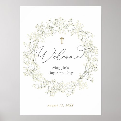 Babys Breath Baptism or Communion Welcome Poster