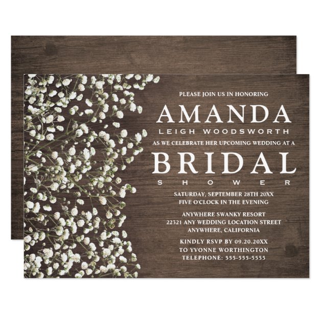 Baby's Breath Barn Wood Bridal Shower Invitations