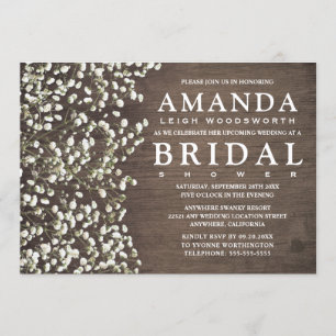 Baby's Breath Barn Wood Bridal Shower Invitations