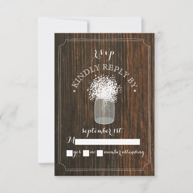 Baby's Breath Barn Wood Mason Jar RSVP (Front)
