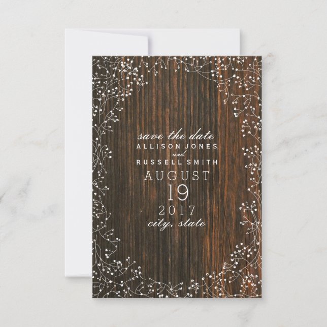 Baby's Breath Barn Wood Save The Date (Front)