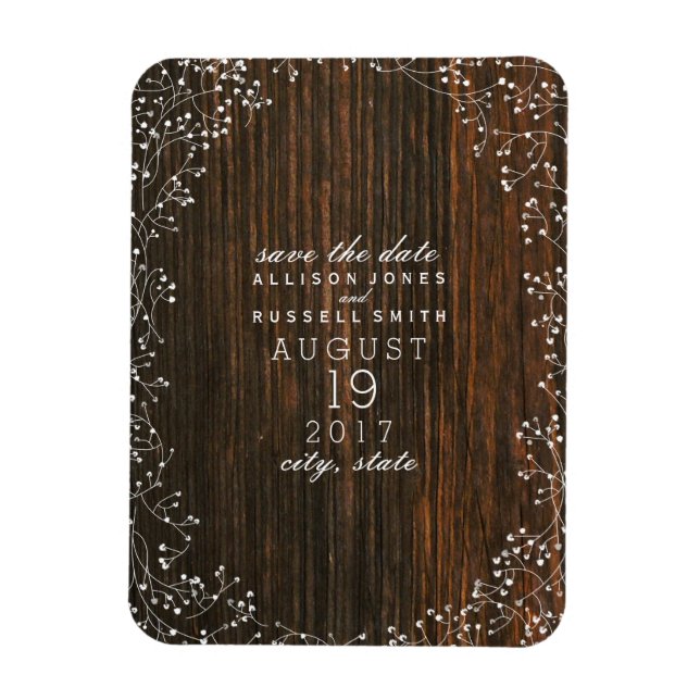 Baby's Breath Barn Wood Save The Date Magnet (Vertical)