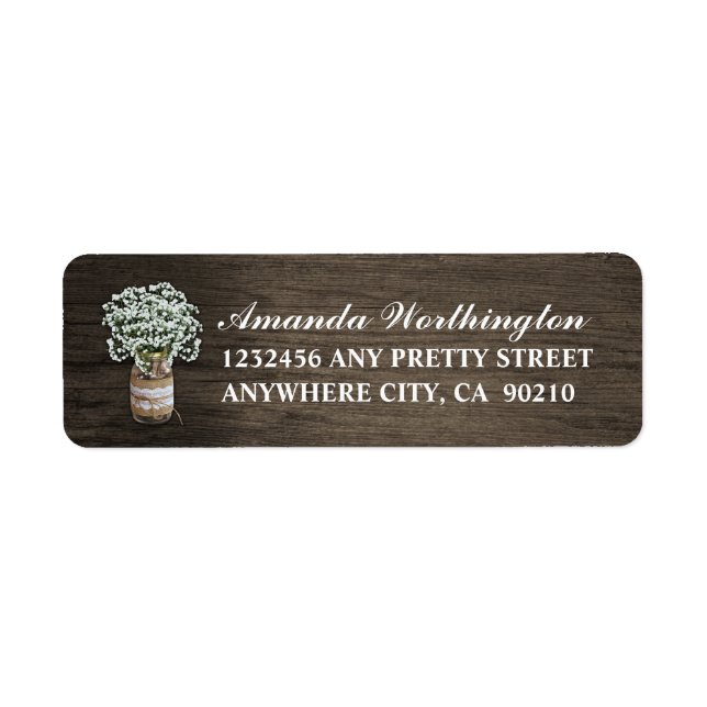 Baby's Breath Barn Wood Wedding Address Labels (Front)