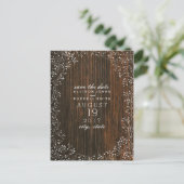 Baby's Breath Barnwood Inspired Save The Date Announcement Postcard (Standing Front)
