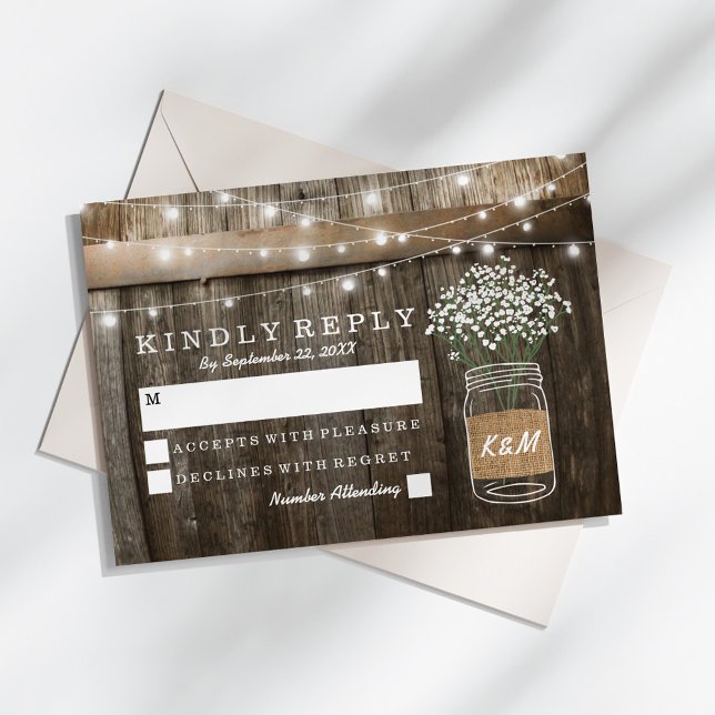 Baby's Breath Barrel Country Rustic Wedding RSVP (Creator Uploaded)