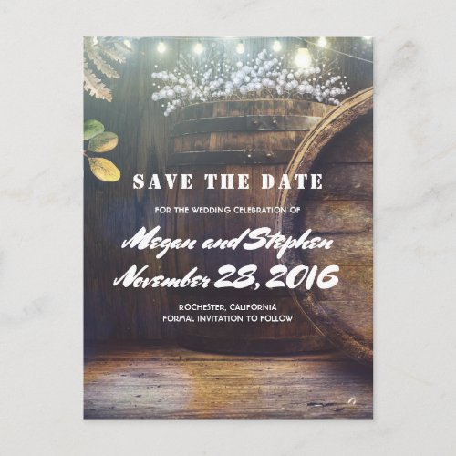 Babys Breath Barrel Rustic Country Save the Date Announcement Postcard