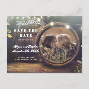Baby's Breath Barrel Rustic Photo Save the Date Announcement Postcard