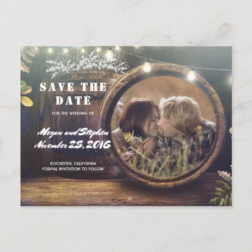 Babys Breath Barrel Rustic Photo Save the Date Announcement Postcard