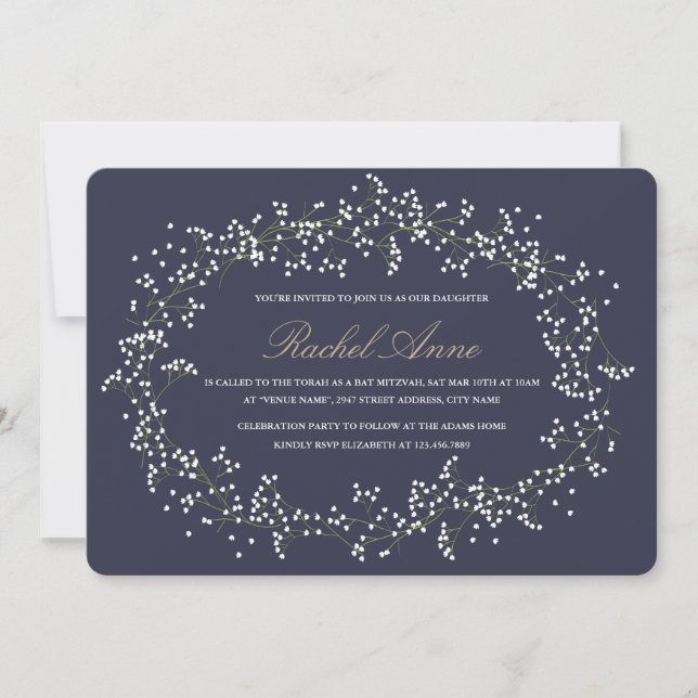 Baby's Breath Bat Mitzvah Invitation (Front)