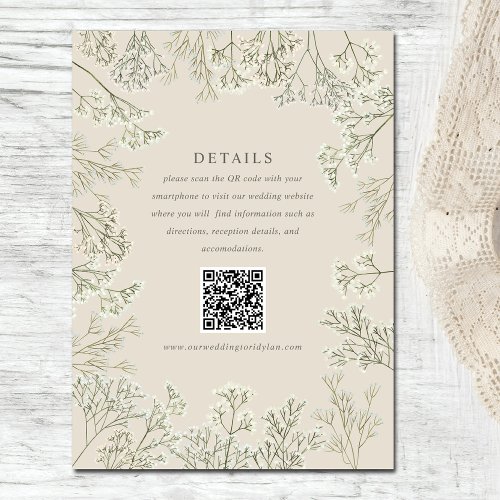 Babys Breath Beige Wedding Details QR Code Enclosure Card