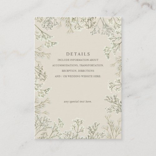 Babys Breath Beige Wedding Details Vertical Enclosure Card