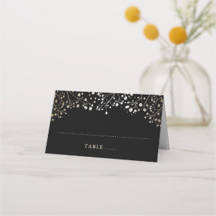 Baby's Breath Black and Gold Wedding Place Card