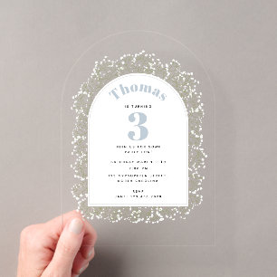 Baby's Breath Blue Boy Gypsophila Kids Birthday Acrylic Invitations