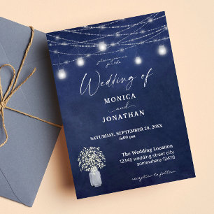 Baby's Breath Blue Chalkboard & Jar String Lights Invitation