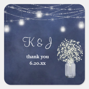 Baby's Breath, Blue Chalkboard String Lights Square Sticker
