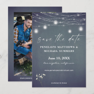 Baby's Breath Blue Gray Chalkboard Photo Save The Date
