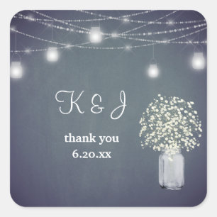 Baby's Breath, Blue Gray Chalkboard String Lights Square Sticker