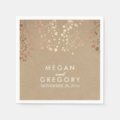 Babys Breath Blush and Kraft Floral Wedding Napkins