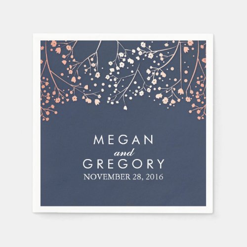 Babys Breath Blush and Navy Floral Wedding Paper Napkins